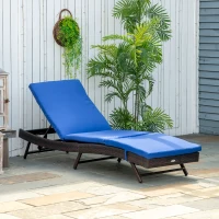 Outsunny Wicker Patio Lounger, Outdoor S Shape Recliners Lounge Chair w/ 5-Level Adjustable Backrest, Soft Padded Cushion Perfect for Outdoor Use, Dark Blue(m-1)