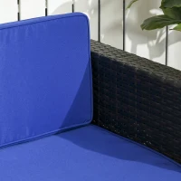 Outsunny 3 Pieces Patio Furniture Set with Cushions, Outdoor PE Rattan Wicker Conversation Corner Sofa Set with Glass Top Table and Adjustable Foot for Garden, Lawn, Blue(m-9)