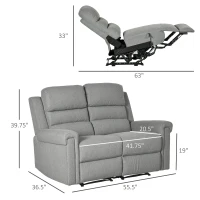 HOMCOM 2 Seater Recliner Sofa with Manual Pull Tab, Fabric Reclining Sofa, RV Couch, Home Seating, Gray(m-3)