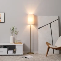 HOMCOM Modern Floor Lamp w/ Steel Frame and Pull Rope Switch, Standing Lamp for Living Room, Bedroom, Office(m-1)
