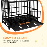 PawHut 49" Heavy Duty Dog Crate, Strong Steel Indestructible Large Dog Crate with 4 Lockable Wheels, Double Doors, Openable Top and Removable Tray, for Extra Large and Large Breeds, Black(m-8)