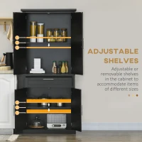 HOMCOM 72" Kitchen Pantry Cabinet, Freestanding Storage Cabinet, 4-Door Cabinet with Drawer and Adjustable Shelves, Black(m-5)