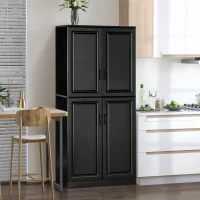 HOMCOM 71" Freestanding Kitchen Pantry Cabinet, Storage Cabinet with 4 Hinged Doors and Adjustable Shelves, Black(m-1)