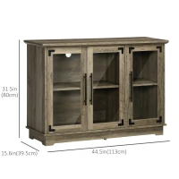 HOMCOM Farmhouse Style Buffet Cabinet, Glass Door Sideboard, Kitchen Storage Cabinet, Coffee Bar, Distressed Grey(m-3)