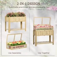 Outsunny Raised Garden Bed, Outdoor Wooden & PVC Elevated Planter Box with Cold Frame Greenhouse and Storage Shelf, Natural(m-4)