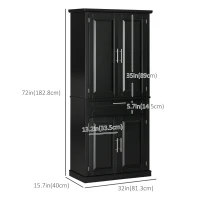 HOMCOM 72" Kitchen Pantry Cabinet, Freestanding Storage Cabinet, 4-Door Cabinet with Drawer and Adjustable Shelves, Black(m-3)