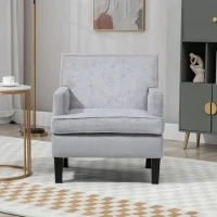 HOMCOM Modern Accent Chair Velvet Armchair, Light Gray(m-6)