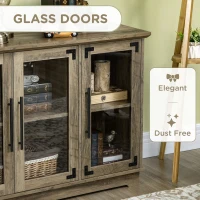 HOMCOM Farmhouse Style Buffet Cabinet, Glass Door Sideboard, Kitchen Storage Cabinet, Coffee Bar, Distressed Grey(m-5)