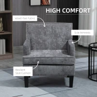 HOMCOM Modern Accent Chair Velvet Armchair, Dark Gray(m-4)
