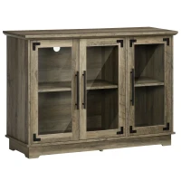 HOMCOM Farmhouse Style Buffet Cabinet, Glass Door Sideboard, Kitchen Storage Cabinet, Coffee Bar, Distressed Grey(m-2)