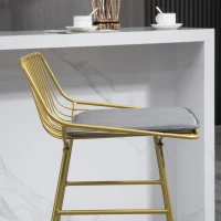 HOMCOM Modern Bar Stools Set of 2, Metal Wire Bar Height Barstools, 30 Inch Bar Chairs for Kitchen with Removable Cushion, Back and Footrest, Gold(m-9)