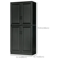 HOMCOM 71" Freestanding Kitchen Pantry Cabinet, Storage Cabinet with 4 Hinged Doors and Adjustable Shelves, Black(m-3)