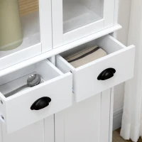 HOMCOM 61" Kitchen Pantry Cabinet, Freestanding Farmhouse Buffet Storage Cabinet with Soft Close Glass Doors and Adjustable Shelves, White(m-9)