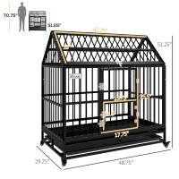 PawHut 49" Heavy Duty Dog Crate, Strong Steel Indestructible Large Dog Crate with 4 Lockable Wheels, Double Doors, Openable Top and Removable Tray, for Extra Large and Large Breeds, Black(m-4)