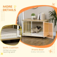 PawHut Dog Crate with Soft Washable Cushion, Lockable Front Door, for Small Medium Dogs, Oak(m-6)