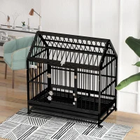 PawHut 49" Heavy Duty Dog Crate, Strong Steel Indestructible Large Dog Crate with 4 Lockable Wheels, Double Doors, Openable Top and Removable Tray, for Extra Large and Large Breeds, Black(m-2)