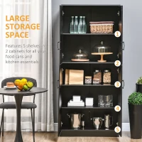 HOMCOM 71" Freestanding Kitchen Pantry Cabinet, Storage Cabinet with 4 Hinged Doors and Adjustable Shelves, Black(m-4)