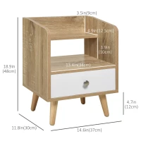 HOMCOM Bedside Table with 2-tier Shelf and Drawer, Side End Table with Storage for Living Room, Bedroom, Natural(m-3)