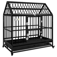 PawHut 49" Heavy Duty Dog Crate, Strong Steel Indestructible Large Dog Crate with 4 Lockable Wheels, Double Doors, Openable Top and Removable Tray, for Extra Large and Large Breeds, Black(m-1)