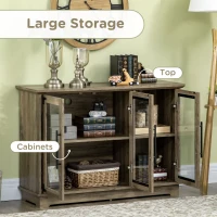 HOMCOM Farmhouse Style Buffet Cabinet, Glass Door Sideboard, Kitchen Storage Cabinet, Coffee Bar, Distressed Grey(m-4)