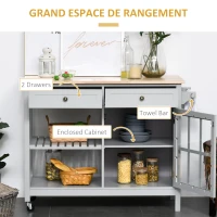 HOMCOM Kitchen Cart on Wheels, Utility Storage Island with Rubber Wood Top, Towel Rack, Cabinets, Drawers, Gray(m-5)