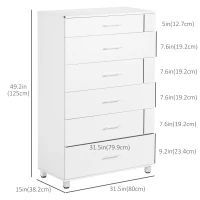 HOMCOM 6 Drawer Cabinet, Drawer Chest for Bedroom, Storage Organiser with Metal Runners and Handles for Living Room, White(m-3)