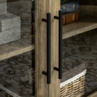 HOMCOM Farmhouse Style Buffet Cabinet, Glass Door Sideboard, Kitchen Storage Cabinet, Coffee Bar, Distressed Grey(m-9)