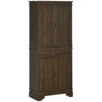 HOMCOM 72" 4-Door Kitchen Pantry with Drawer and 3 Shelves, Walnut(m-1)
