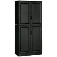 HOMCOM 71" Freestanding Kitchen Pantry Cabinet, Storage Cabinet with 4 Hinged Doors and Adjustable Shelves, Black(m-2)