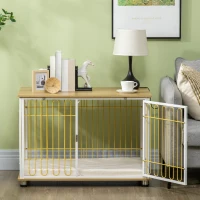 PawHut Dog Crate with Soft Washable Cushion, Lockable Front Door, for Small Medium Dogs, Oak(m-9)