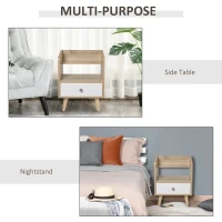 HOMCOM Bedside Table with 2-tier Shelf and Drawer, Side End Table with Storage for Living Room, Bedroom, Natural(m-4)