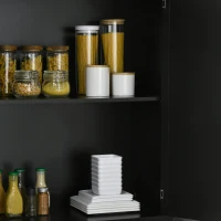 HOMCOM 72" Kitchen Pantry Cabinet, Freestanding Storage Cabinet, 4-Door Cabinet with Drawer and Adjustable Shelves, Black(m-10)