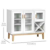 HOMCOM Kitchen Sideboard, Coffee Bar Cabinet, Buffet Cabinet with 4-Bottle Wine Rack, Glass Door and Adjustable Shelves, White(m-3)