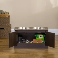 PawHut Elevated Dog Bowls with Storage Cabinet, Raised Pet Bowls Stand with 2 Stainless Steel Bowls for Water and Food, for Large Dogs, Brown(m-10)