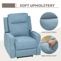 HOMCOM Electric Power Recliner, Wall Hugger Armchair with USB Charging Station, Sofa Recliner with Linen Upholstered Seat and Retractable Footrest, Blue(m-7)