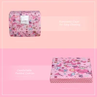 Qaba Kids Fold-Out Couch/Chair Lounger with Space-Themed Washable Fabric & Removable Cushion for 3-6 Years Old, Pink(m-6)