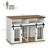 PawHut Dog Crate Furniture for Large Small Dogs, Double Dog Kennel, White(m-3)