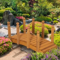 Outsunny 4FT Wooden Garden Bridge Arc Footbridge with Hemp Rope Railings & Solid Fir Construction, Orange(m-1)