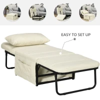 HOMCOM Folding Sofa Bed, 4-in-1 Multi-Function Sleeper Chair Bed Ottoman with Adjustable Backrest, Pillow, Side Pocket for Home Office, Bedroom, Living Room, Cream White(m-6)