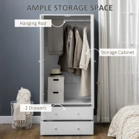 HOMCOM Modern Wardrobe Closet Armoire with 2 Drawers and Hanging Rod, Clothes Storage Organizer with Anti-tipping Design for Bedroom, White(m-4)