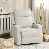HOMCOM Electric Power Recliner, Wall Hugger Armchair with USB Charging Station, Sofa Recliner with Linen Upholstered Seat and Retractable Footrest, Cream White(m-2)
