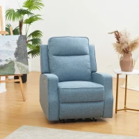 HOMCOM Electric Power Recliner, Wall Hugger Armchair with USB Charging Station, Sofa Recliner with Linen Upholstered Seat and Retractable Footrest, Blue(m-2)