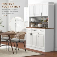 HOMCOM 71" Freestanding Kitchen Pantry, Buffet Hutch, Farmhouse Cabinet, Microwave Stand with 3 Drawers, 6 Doors, Adjustable Shelves, White(m-5)
