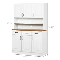 HOMCOM 71" Freestanding Kitchen Pantry, Buffet Hutch, Farmhouse Cabinet, Microwave Stand with 3 Drawers, 6 Doors, Adjustable Shelves, White(m-2)