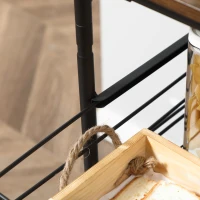 HOMCOM 4 Tier Rolling Kitchen Cart, Utility and Industrial Storage Cart with 2 Basket Drawers, Side Hooks for Dining Room, Walnut(m-10)