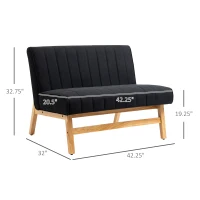 HOMCOM 42" Loveseat Sofa with Rubber Wood Legs, Space-Saving Upholstered Couch, Small 2 Seater Sofa - Black(m-3)