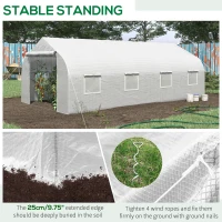 Outsunny 20' x 10' x 7' Walk-in Tunnel Greenhouse with Zippered Mesh Door & 8 Mesh Windows, Gardening Plant Hot House with Galvanized Steel Hoops, White(m-5)