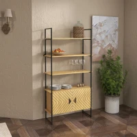 HOMCOM 4-Tier Bookshelf with Double Door Cabinet, Industrial Bookcase, Shelving Unit with Open Shelves and Metal Frame for Living Room, Oak(m-1)