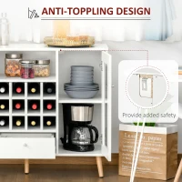 HOMCOM Sideboard Storage Cabinet, Kitchen Cupboard with Glass Doors, Drawer, 12-Bottle Wine Rack for Living Room, White(m-5)