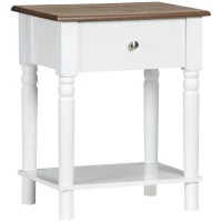 HOMCOM Nightstand, Bedside Table with Drawer and Open Shelf, Side End Table with Wood Legs for Bedroom, White(m-2)